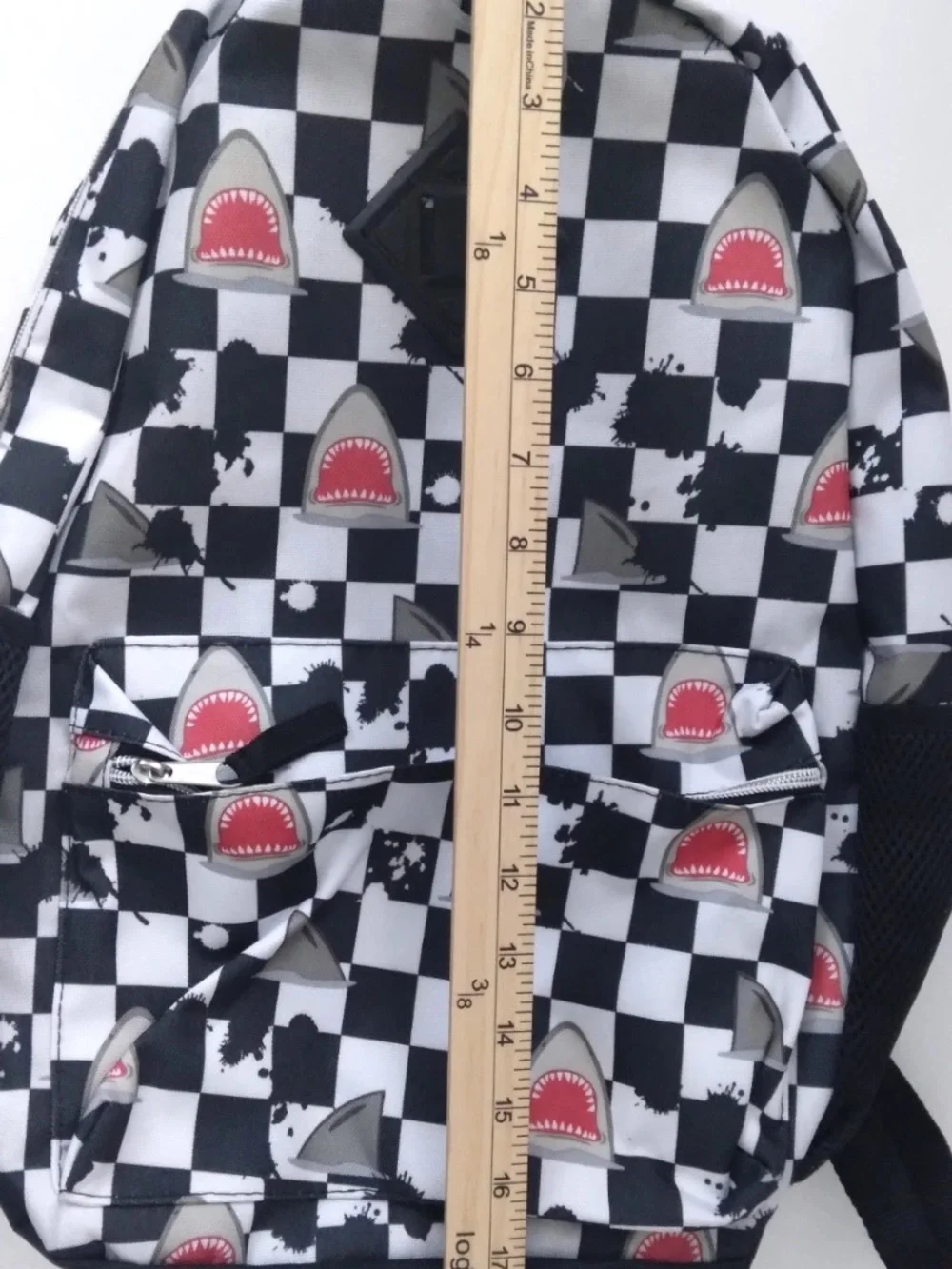 Schoolyard Vibes Shark Head & Checkered Full Size Backpack